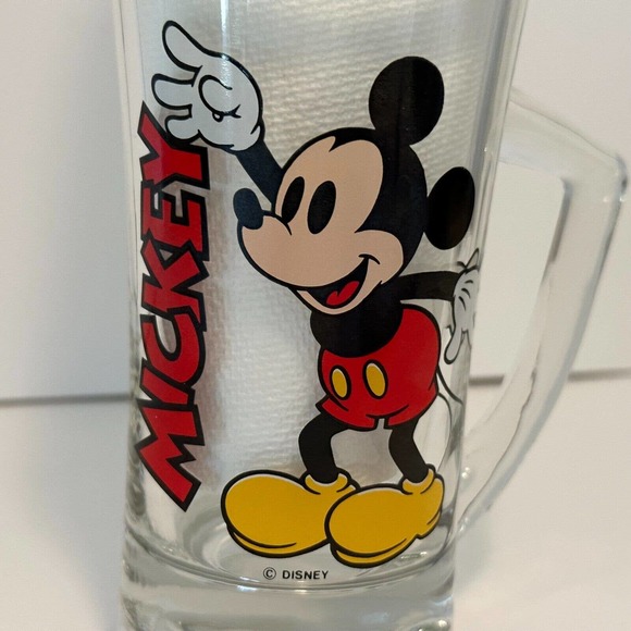 DISNEY Mickey Mouse VINTAGE Glass Mug Stein w/ Handle Excellent Graphics - Picture 6 of 12